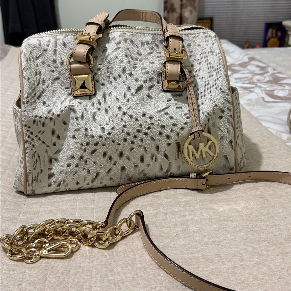 Michael Kors Cream and Gold Satchel